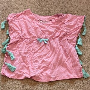 Ruffle Butts Pink Swim Coverup with Mint Tassels